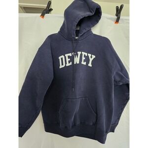 Vintage Lee Dewey College Sweatshirt Hoodie Navy Blue Premium Cotton Pullover L